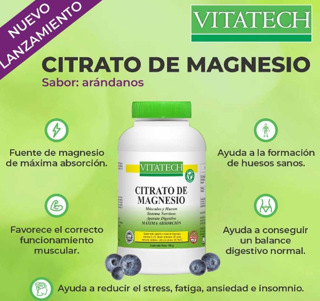 Vita Tech Magnesio Citrato Polvo 180 g Sabor Arandanos – Distribuidora JB
